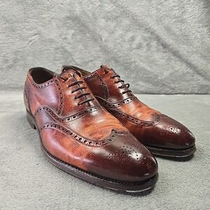 Carlos Santos Goodyear Welted Wingtip Shoes Mens Size 8 US Brown Metal Toe Plate